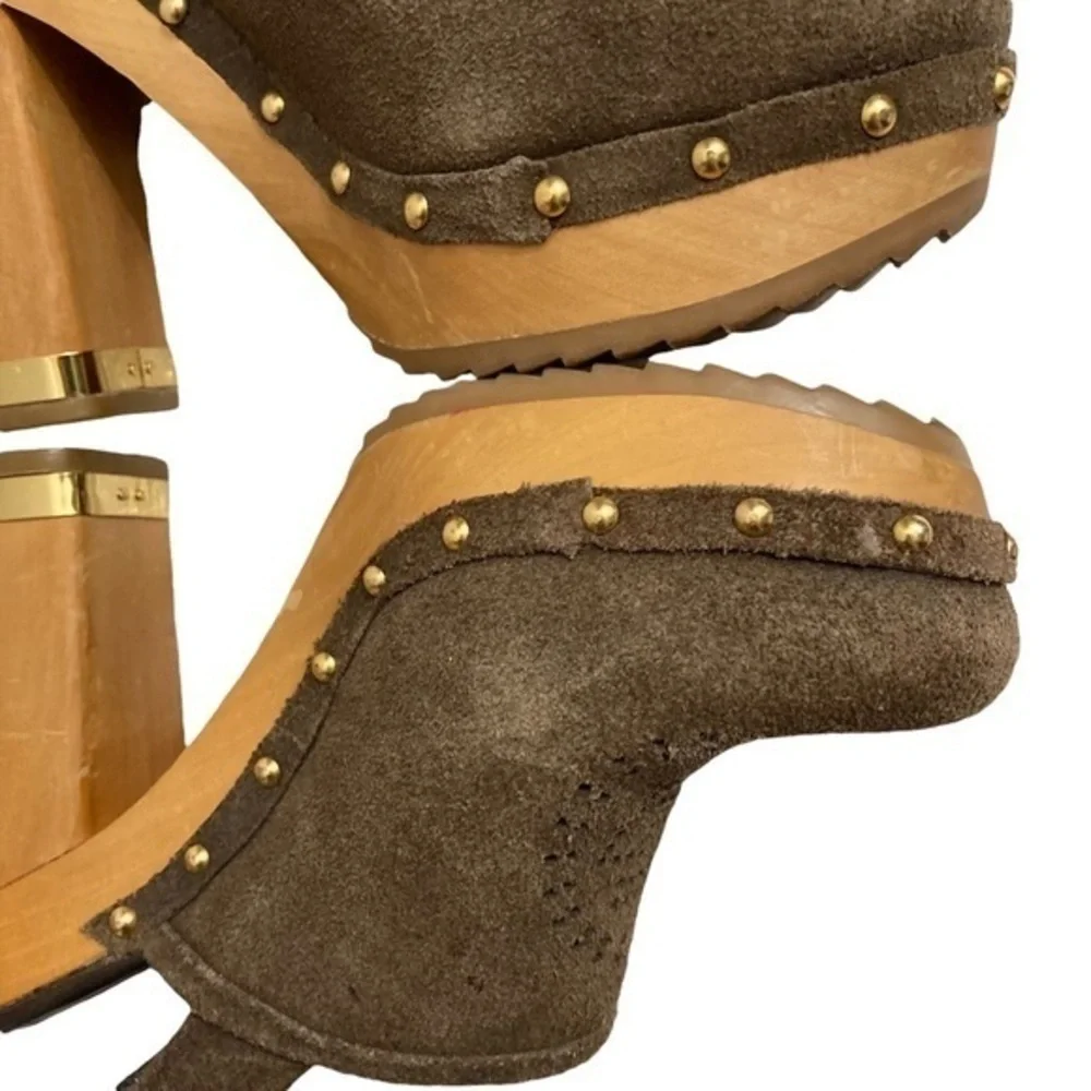 Tory Burch brown suede leather mules heels